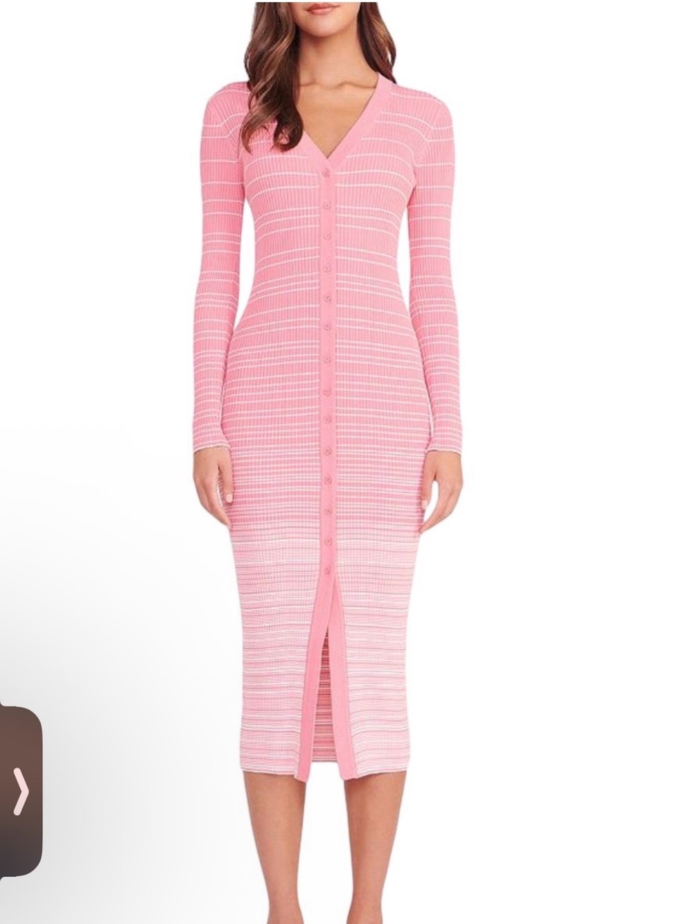 STAUD Shoko Pink Striped Long Sleeve Midi Body-Con Dress - Size Large
